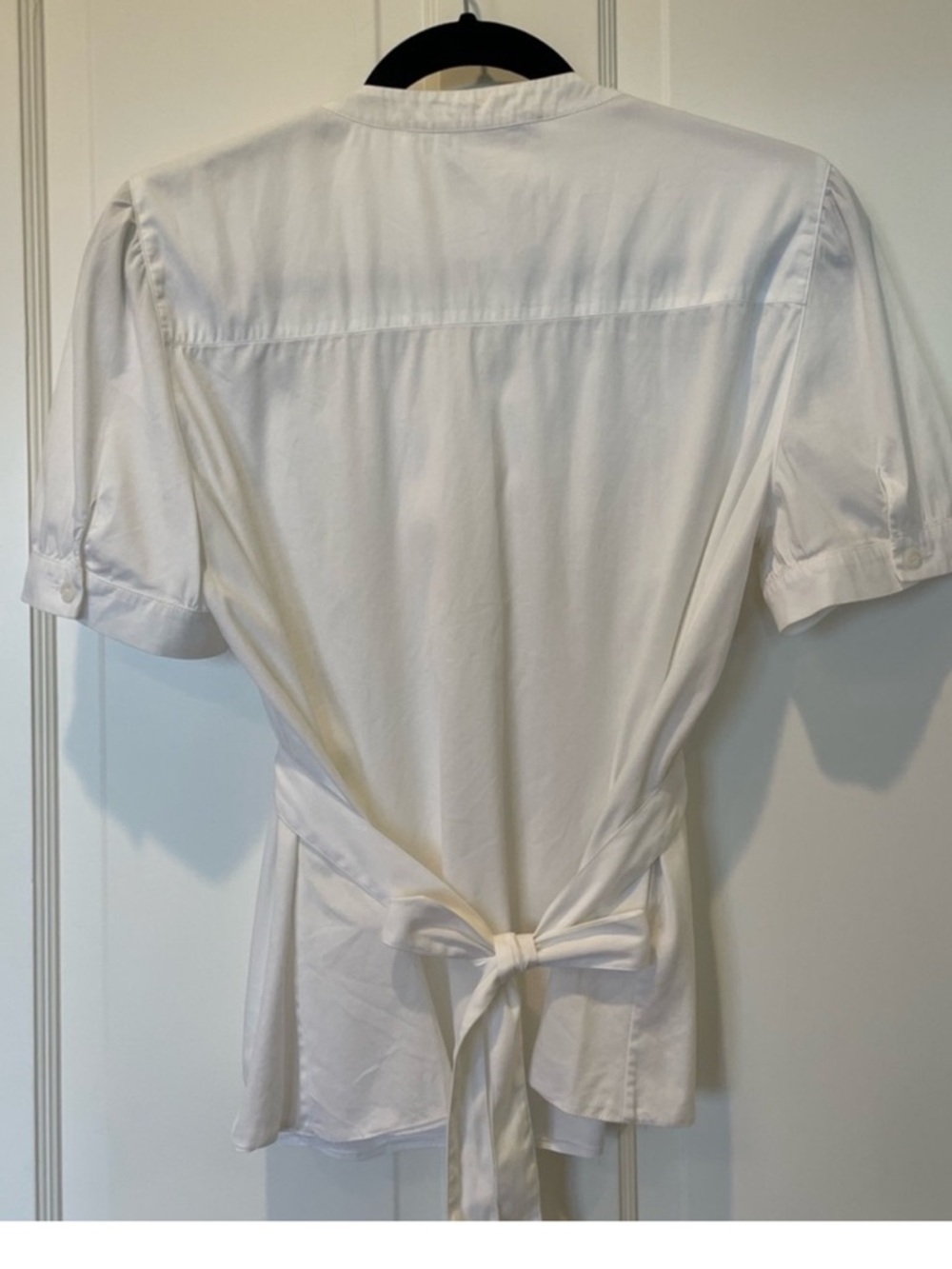 Prada White Short Sleeve Ruffle Front Blouse with Tie Back Size 44/12 - Picture 4 of 7